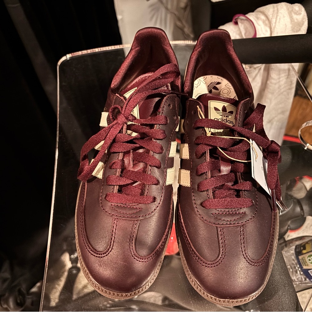 Adidas Samba OG shoe in the Maroon/Crystal Sand colorway. LIMITED EDITION - Picture 2 of 5